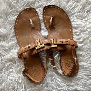 Tory Burch Tan Metal T Thong Sandals